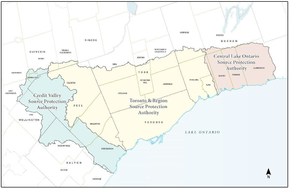 Map of various source protection authority's in southern Ontario